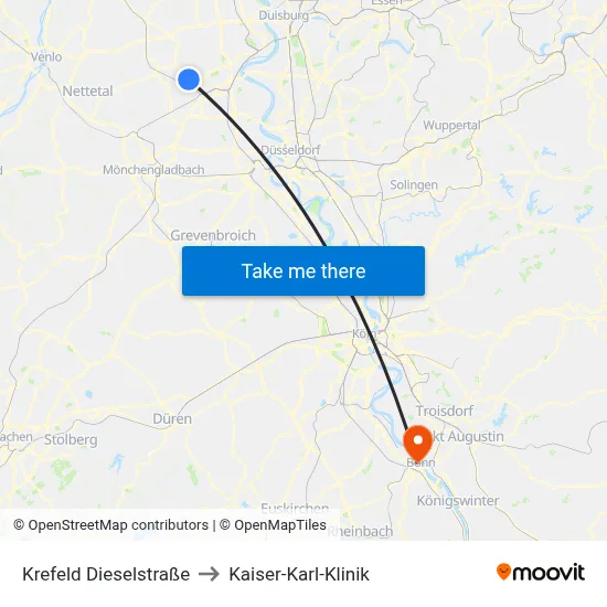 Krefeld Dieselstraße to Kaiser-Karl-Klinik map