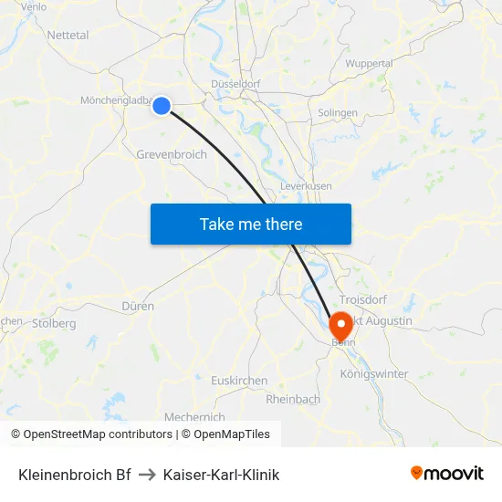 Kleinenbroich Bf to Kaiser-Karl-Klinik map