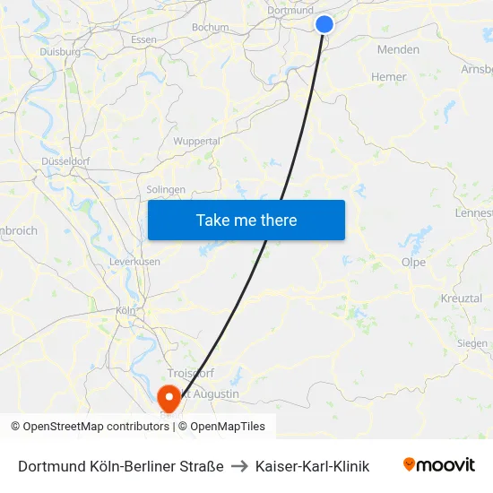 Dortmund Köln-Berliner Straße to Kaiser-Karl-Klinik map