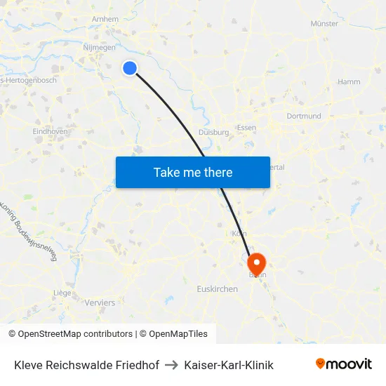 Kleve Reichswalde Friedhof to Kaiser-Karl-Klinik map