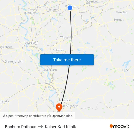 Bochum Rathaus to Kaiser-Karl-Klinik map