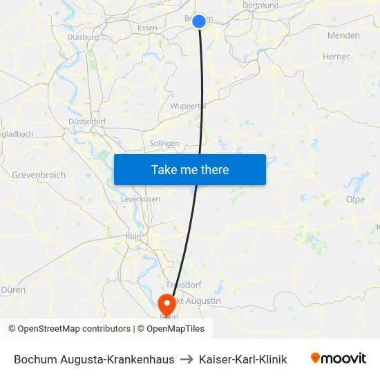 Bochum Augusta-Krankenhaus to Kaiser-Karl-Klinik map