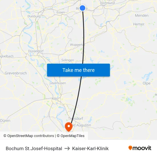 Bochum St.Josef-Hospital to Kaiser-Karl-Klinik map