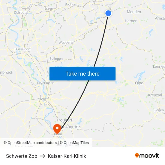 Schwerte Zob to Kaiser-Karl-Klinik map