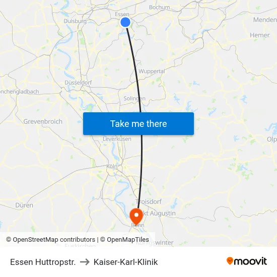 Essen Huttropstr. to Kaiser-Karl-Klinik map