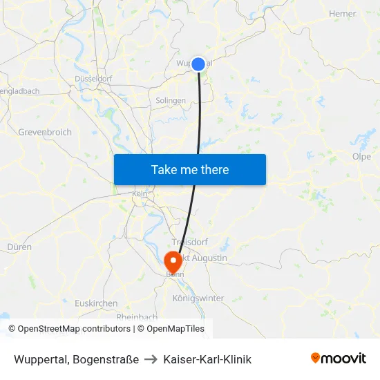 Wuppertal, Bogenstraße to Kaiser-Karl-Klinik map