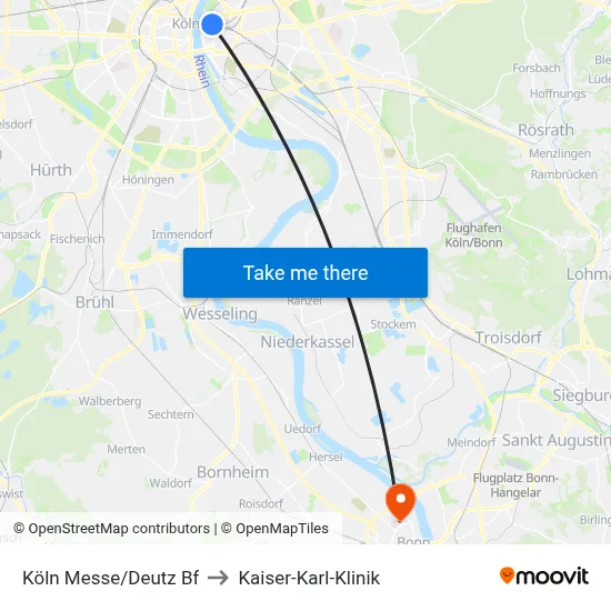 Köln Messe/Deutz Bf to Kaiser-Karl-Klinik map