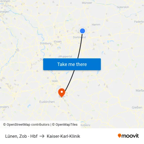 Lünen, Zob - Hbf to Kaiser-Karl-Klinik map