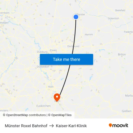 Münster Roxel Bahnhof to Kaiser-Karl-Klinik map