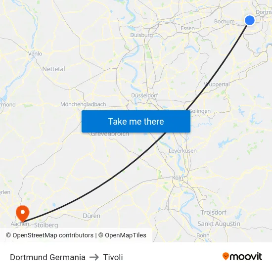 Dortmund Germania to Tivoli map