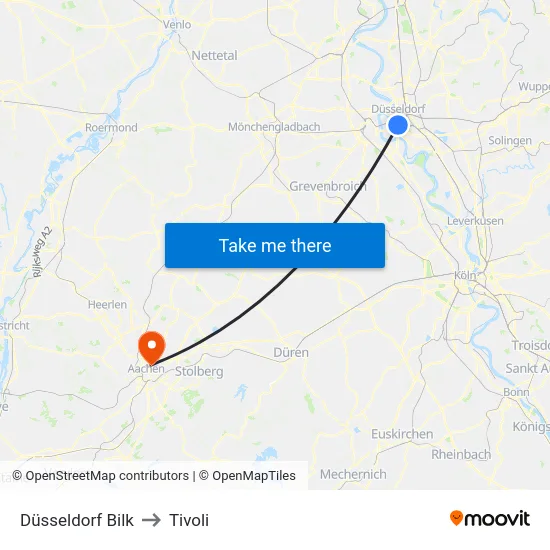 Düsseldorf Bilk to Tivoli map