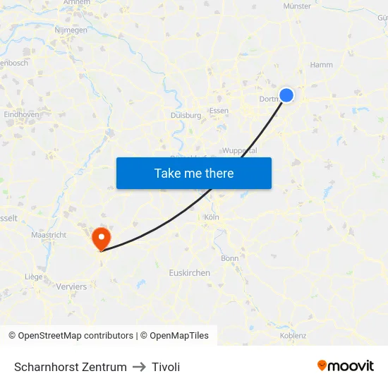 Scharnhorst Zentrum to Tivoli map