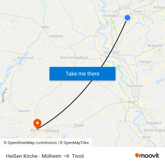 Heißen Kirche - Mülheim to Tivoli map