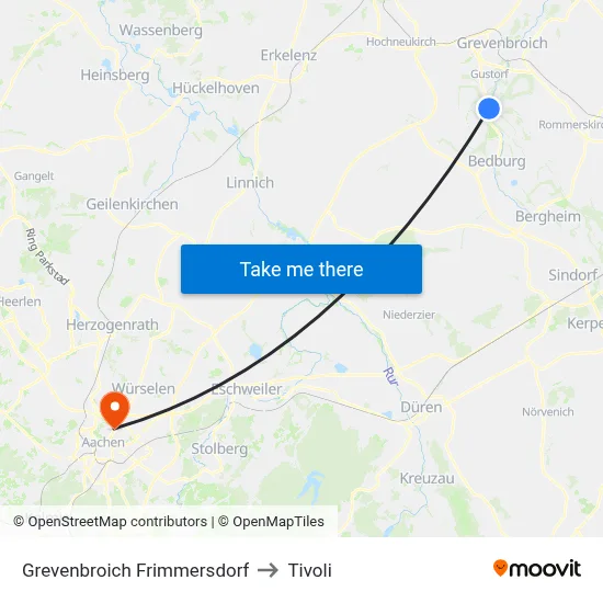 Grevenbroich Frimmersdorf to Tivoli map