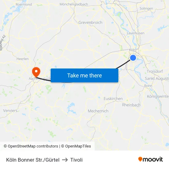Köln Bonner Str./Gürtel to Tivoli map