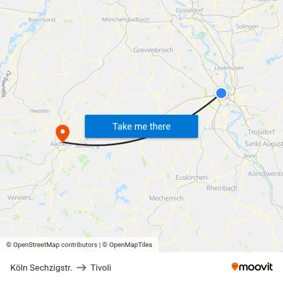 Köln Sechzigstr. to Tivoli map