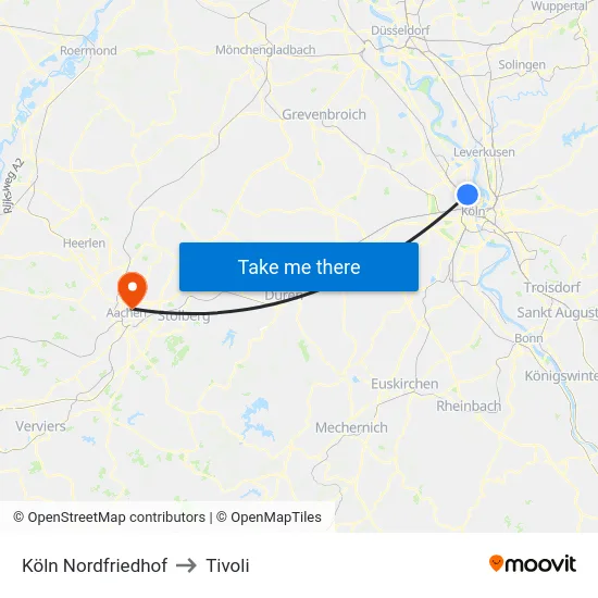 Köln Nordfriedhof to Tivoli map