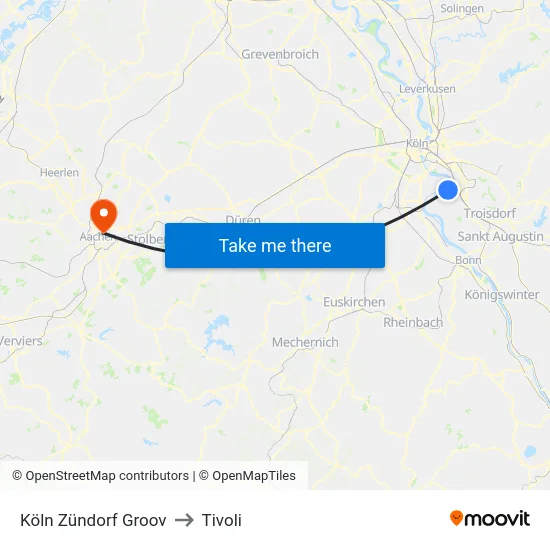 Köln Zündorf Groov to Tivoli map