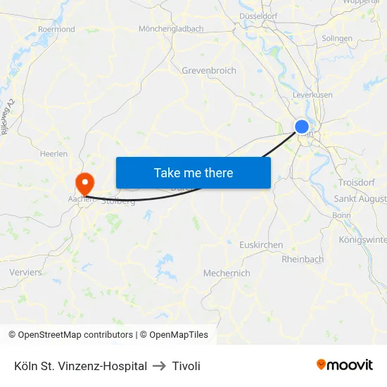 Köln St. Vinzenz-Hospital to Tivoli map