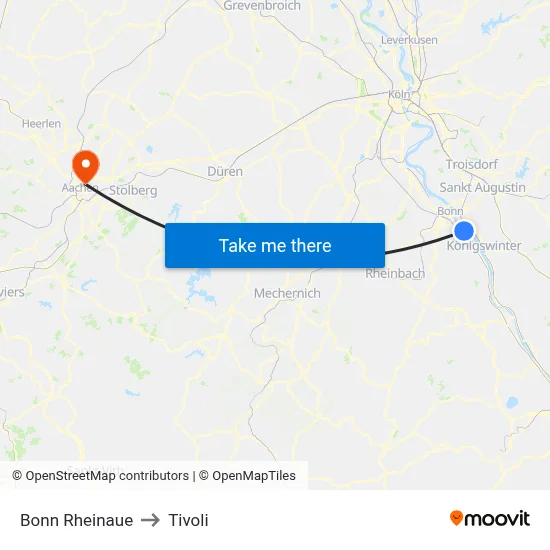 Bonn Rheinaue to Tivoli map