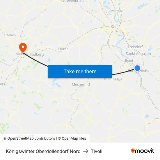 Königswinter Oberdollendorf Nord to Tivoli map