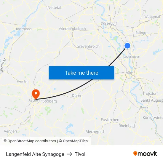 Langenfeld Alte Synagoge to Tivoli map