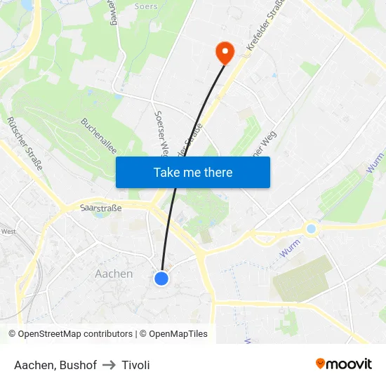 Aachen, Bushof to Tivoli map