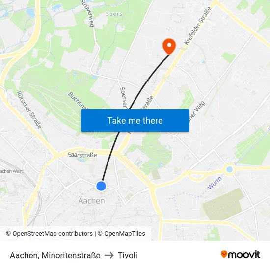 Aachen, Minoritenstraße to Tivoli map