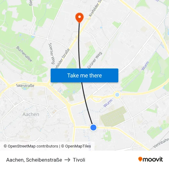 Aachen, Scheibenstraße to Tivoli map
