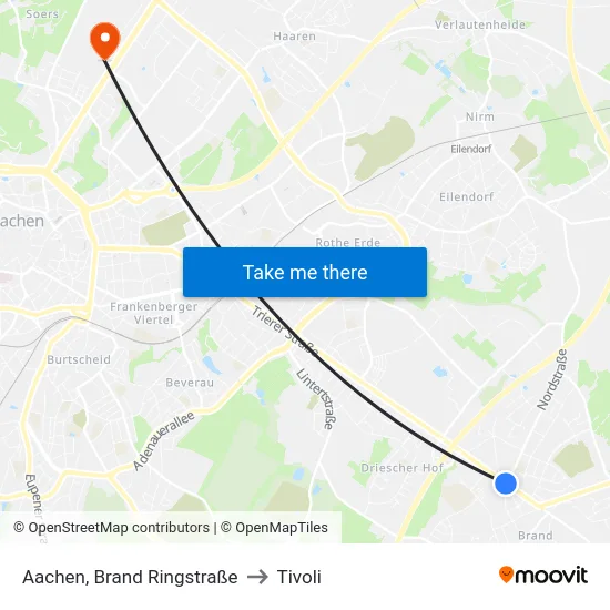 Aachen, Brand Ringstraße to Tivoli map