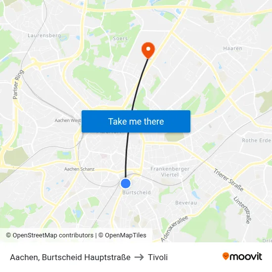 Aachen, Burtscheid Hauptstraße to Tivoli map