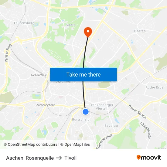 Aachen, Rosenquelle to Tivoli map