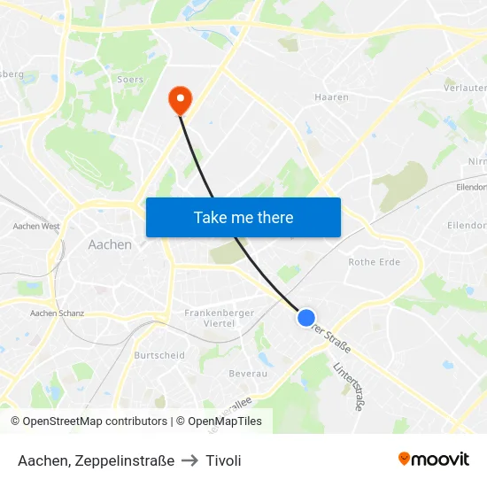 Aachen, Zeppelinstraße to Tivoli map
