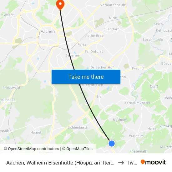 Aachen, Walheim Eisenhütte (Hospiz am Iterbach) to Tivoli map