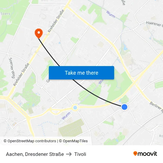 Aachen, Dresdener Straße to Tivoli map