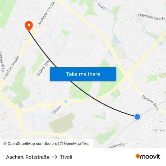 Aachen, Rottstraße to Tivoli map