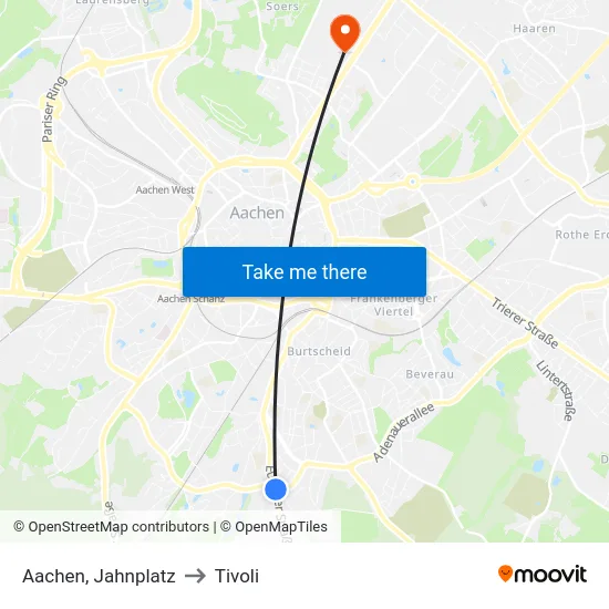 Aachen, Jahnplatz to Tivoli map