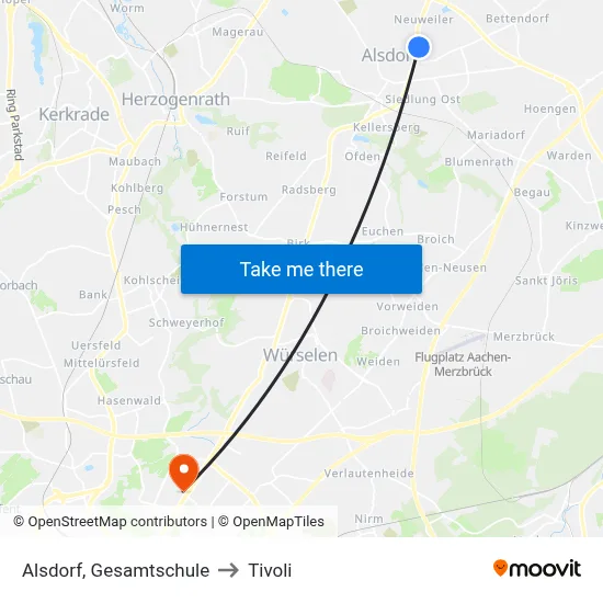 Alsdorf, Gesamtschule to Tivoli map