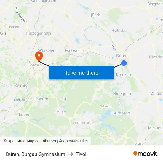 Düren, Burgau Gymnasium to Tivoli map
