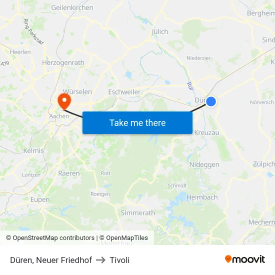 Düren, Neuer Friedhof to Tivoli map