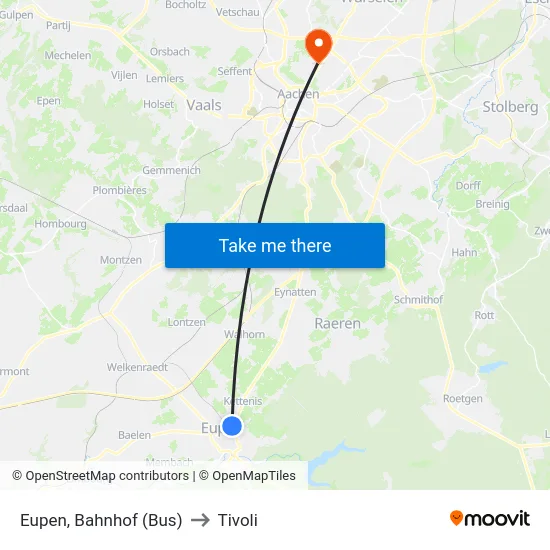 Eupen, Bahnhof (Bus) to Tivoli map