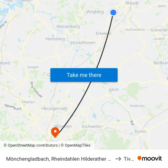 Mönchengladbach, Rheindahlen Hilderather Straße to Tivoli map