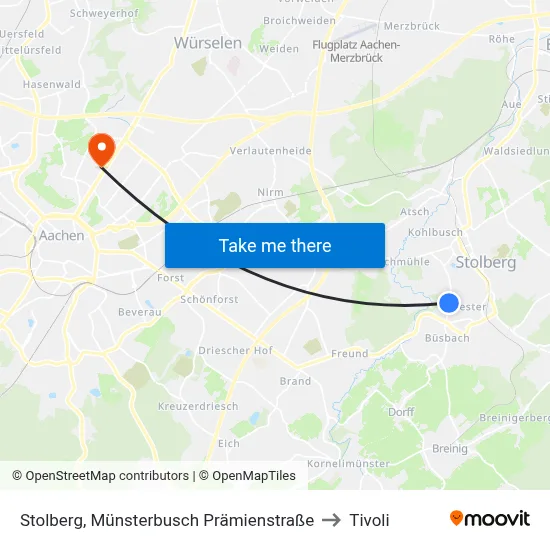 Stolberg, Münsterbusch Prämienstraße to Tivoli map