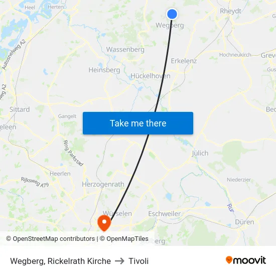 Wegberg, Rickelrath Kirche to Tivoli map