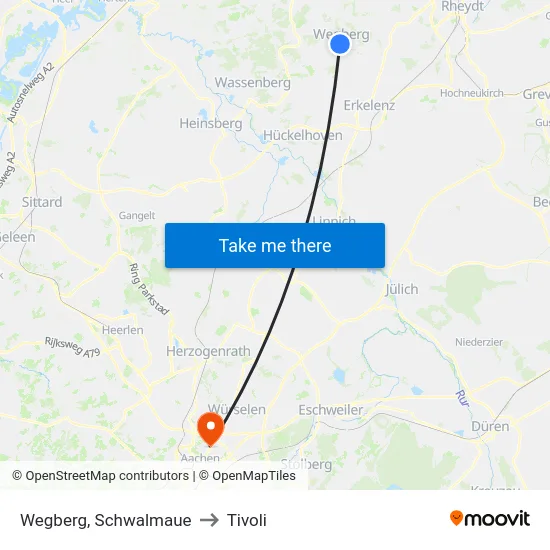 Wegberg, Schwalmaue to Tivoli map