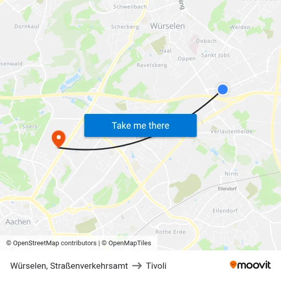 Würselen, Straßenverkehrsamt to Tivoli map