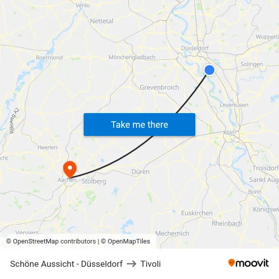 Schöne Aussicht - Düsseldorf to Tivoli map