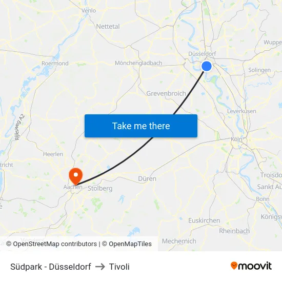 Südpark - Düsseldorf to Tivoli map