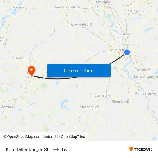 Köln Dillenburger Str. to Tivoli map