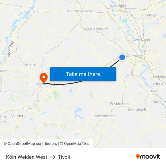 Köln-Weiden West to Tivoli map